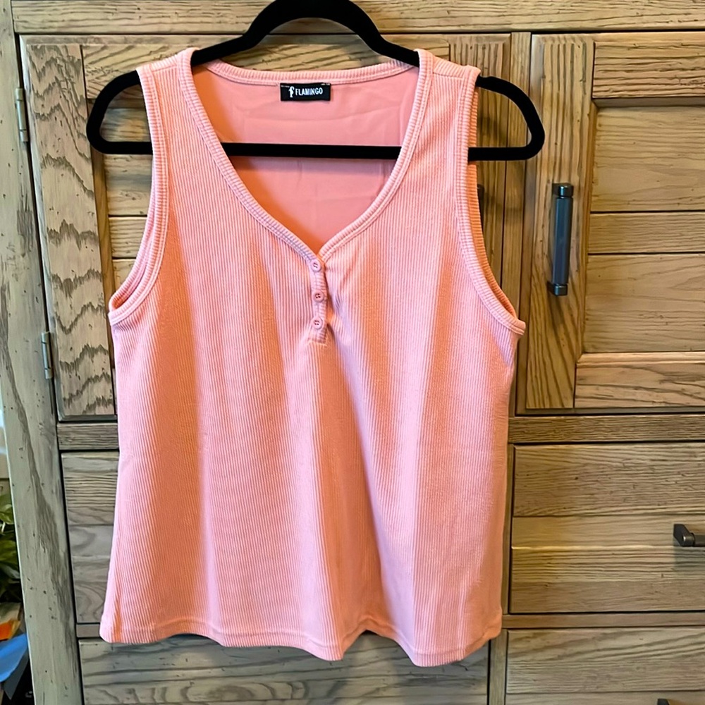 Flamingo ladies pink ribbed tank top. New